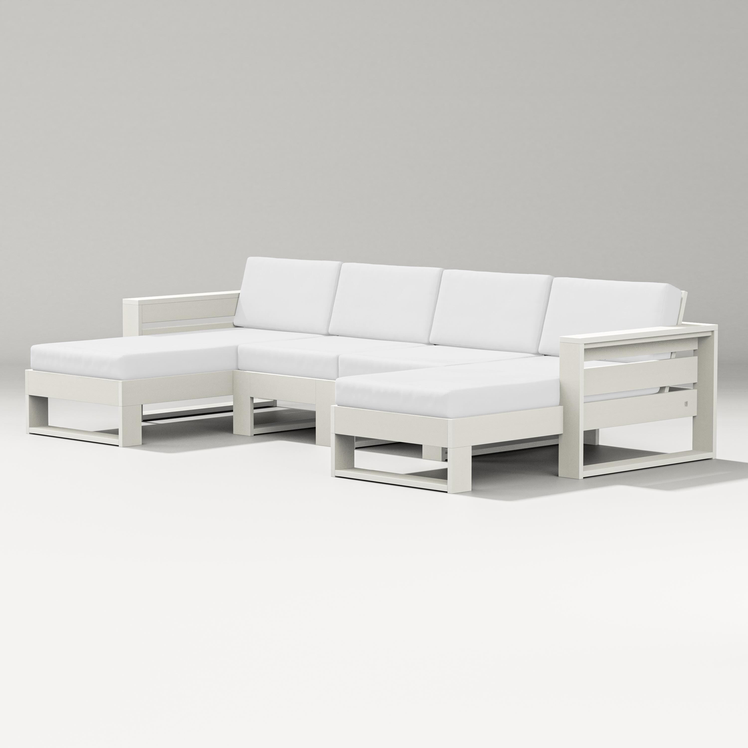 PW Designer Series Latitude Double Chaise Sectional in Vintage White / Natural