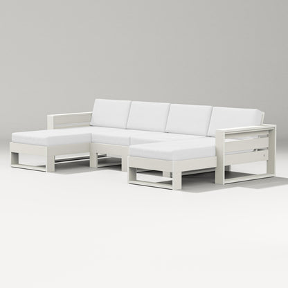 PW Designer Series Latitude Double Chaise Sectional in Vintage White / Natural