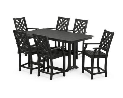 Country Living Wovendale Arm Chair 7-Piece Farmhouse Counter Set with Trestle Legs in Black