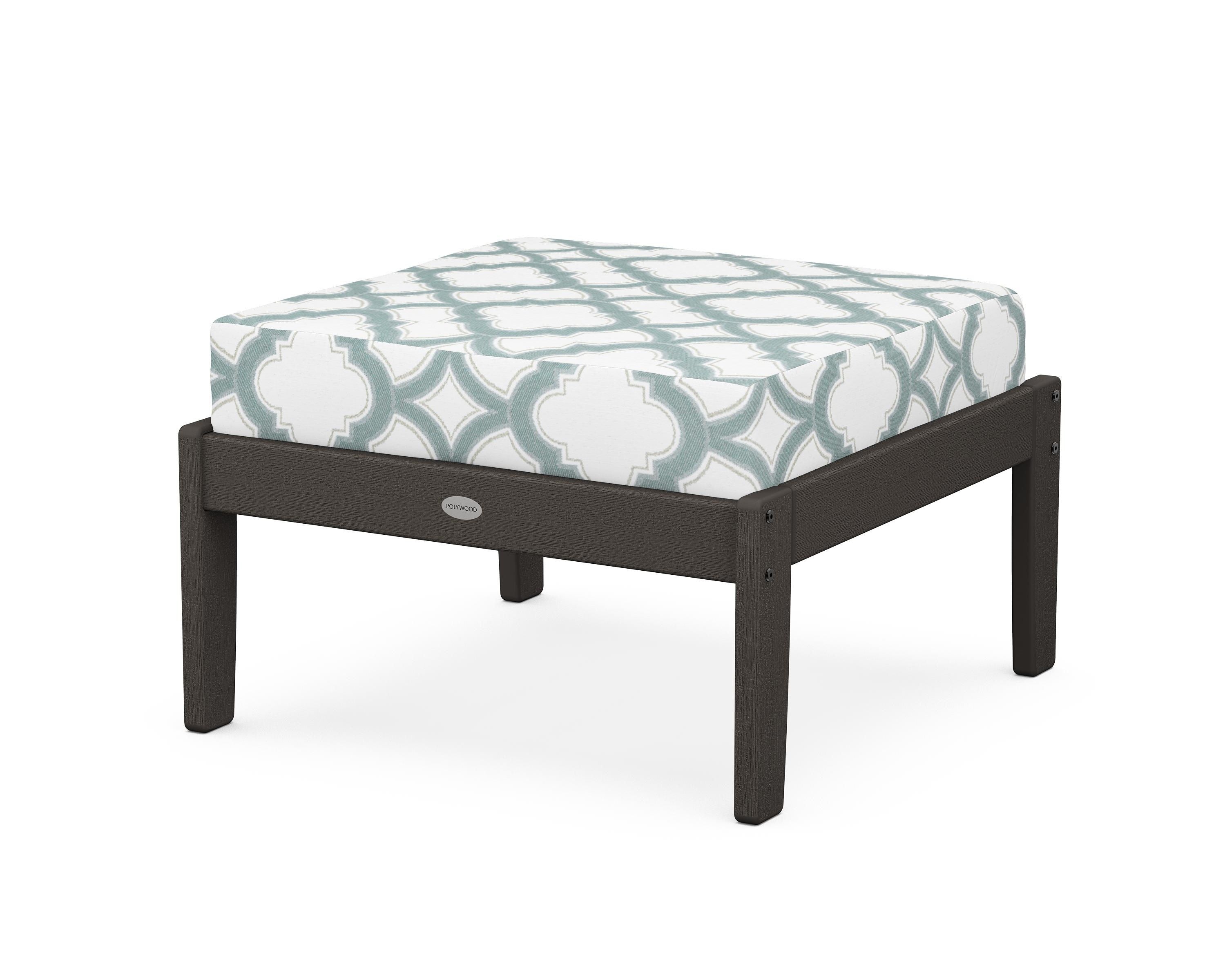 POLYWOOD® Braxton Deep Seating Ottoman in Vintage Coffee / Trellis Glacier Spa
