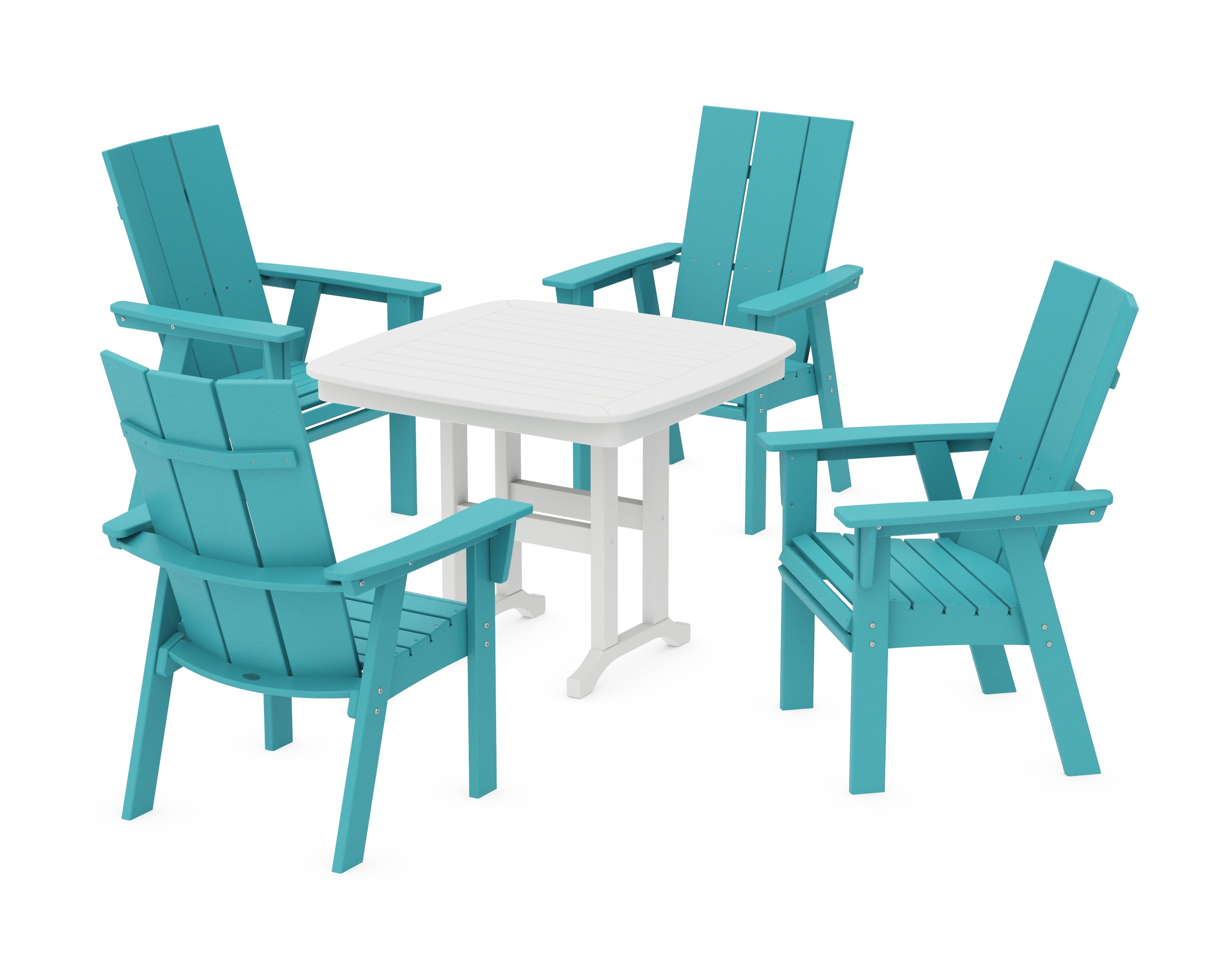 POLYWOOD® Modern Curveback Adirondack 5-Piece Dining Set in Aruba / White