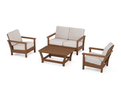 POLYWOOD® Harbour 4-Piece Deep Seating Set in Teak / Dune Burlap