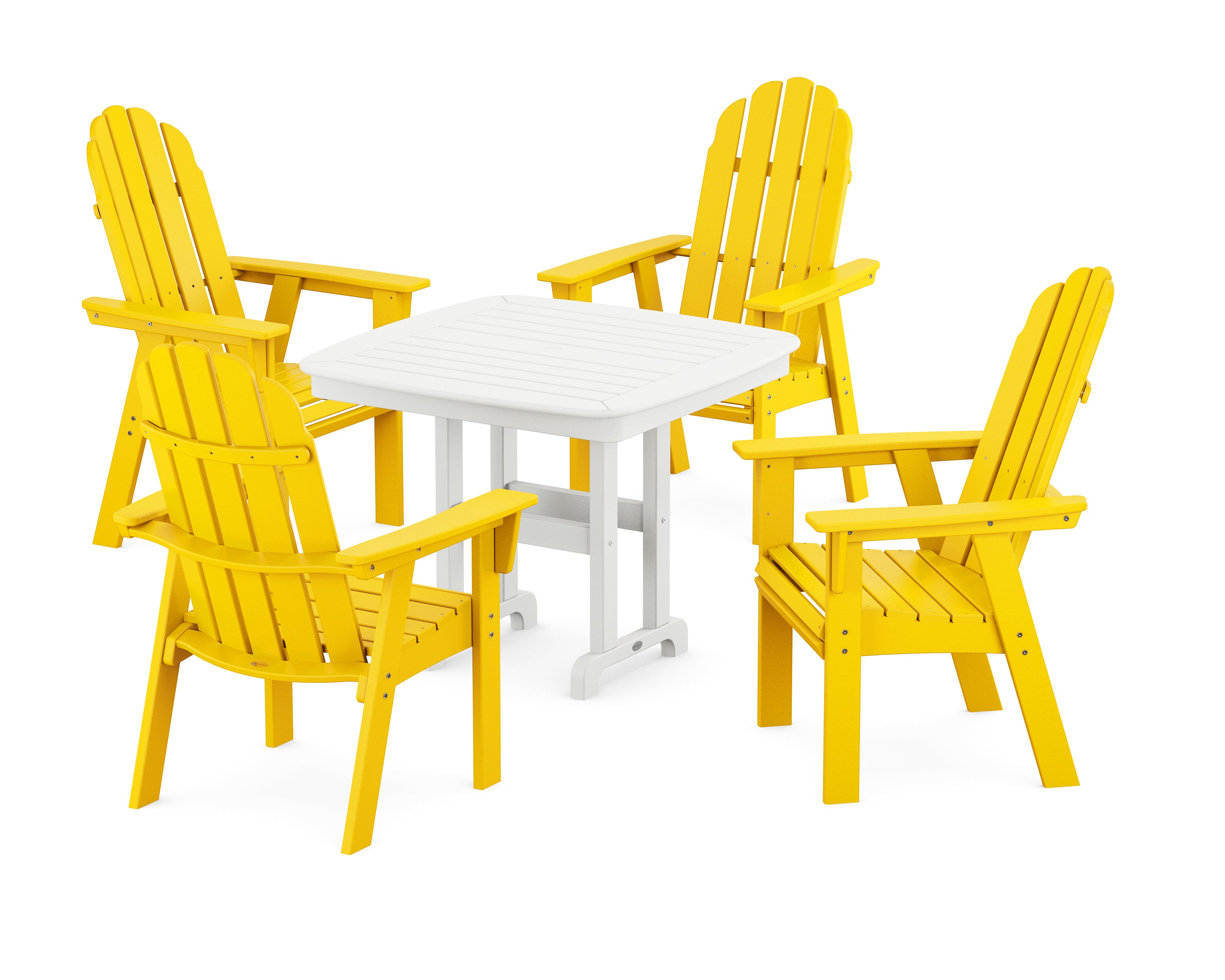 POLYWOOD® Vineyard Curveback Adirondack 5-Piece Dining Set in Lemon / White