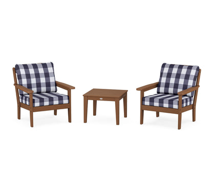 Country Living Cottage 3-Piece Deep Seating Set in Teak / Buffalo Plaid Navy