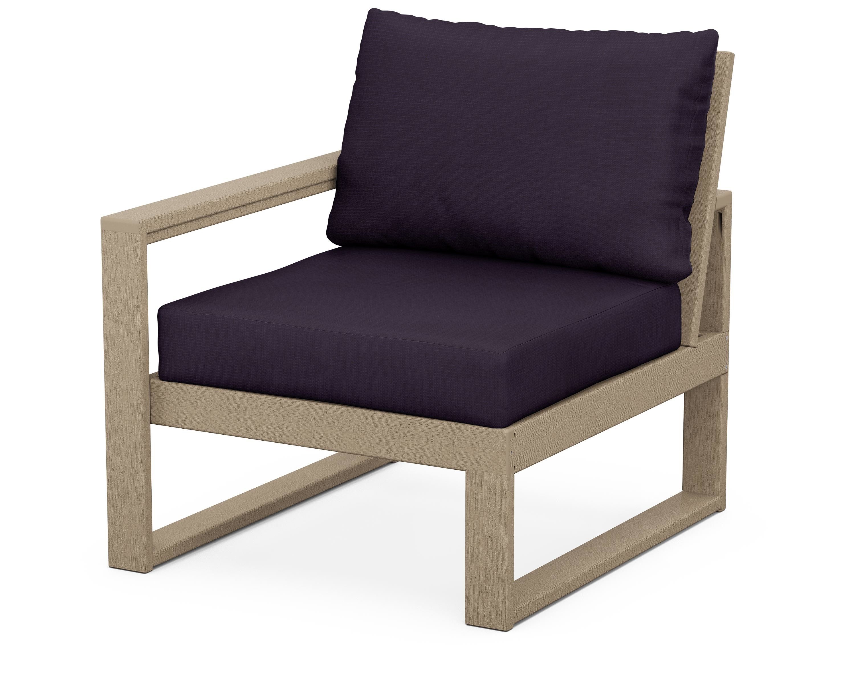 POLYWOOD® EDGE Modular Left Arm Chair in Vintage Sahara / Navy Linen