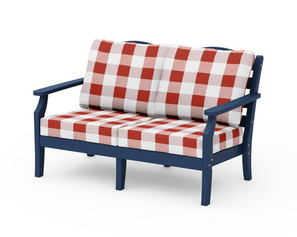 Draper James™ by  POLYWOOD® Savannah Deep Seating Loveseat in Navy / Buffalo Plaid Crimson