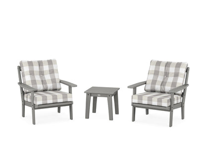 POLYWOOD® Oxford 3-Piece Deep Seating Set in Slate Grey / Buffalo Plaid Grey Mist