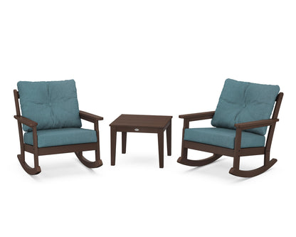 POLYWOOD® Vineyard 3-Piece Deep Seating Rocker Set in Mahogany / Ocean Teal