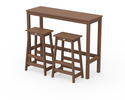 POLYWOOD® Modern Studio Stool 3-Piece Bar Balcony Set in Teak
