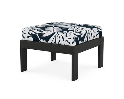 POLYWOOD® Vineyard Modular Ottoman in Black / Leaf Marine Indigo