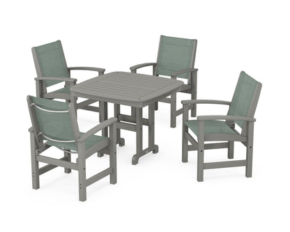 POLYWOOD® Coastal 5-Piece Dining Set in Slate Grey / Dupioni Sea Mist Sling