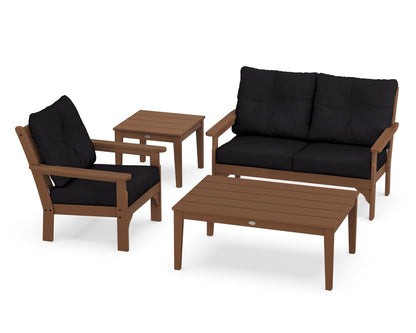 POLYWOOD® Vineyard 4-Piece Deep Seating Set in Teak / Midnight Linen