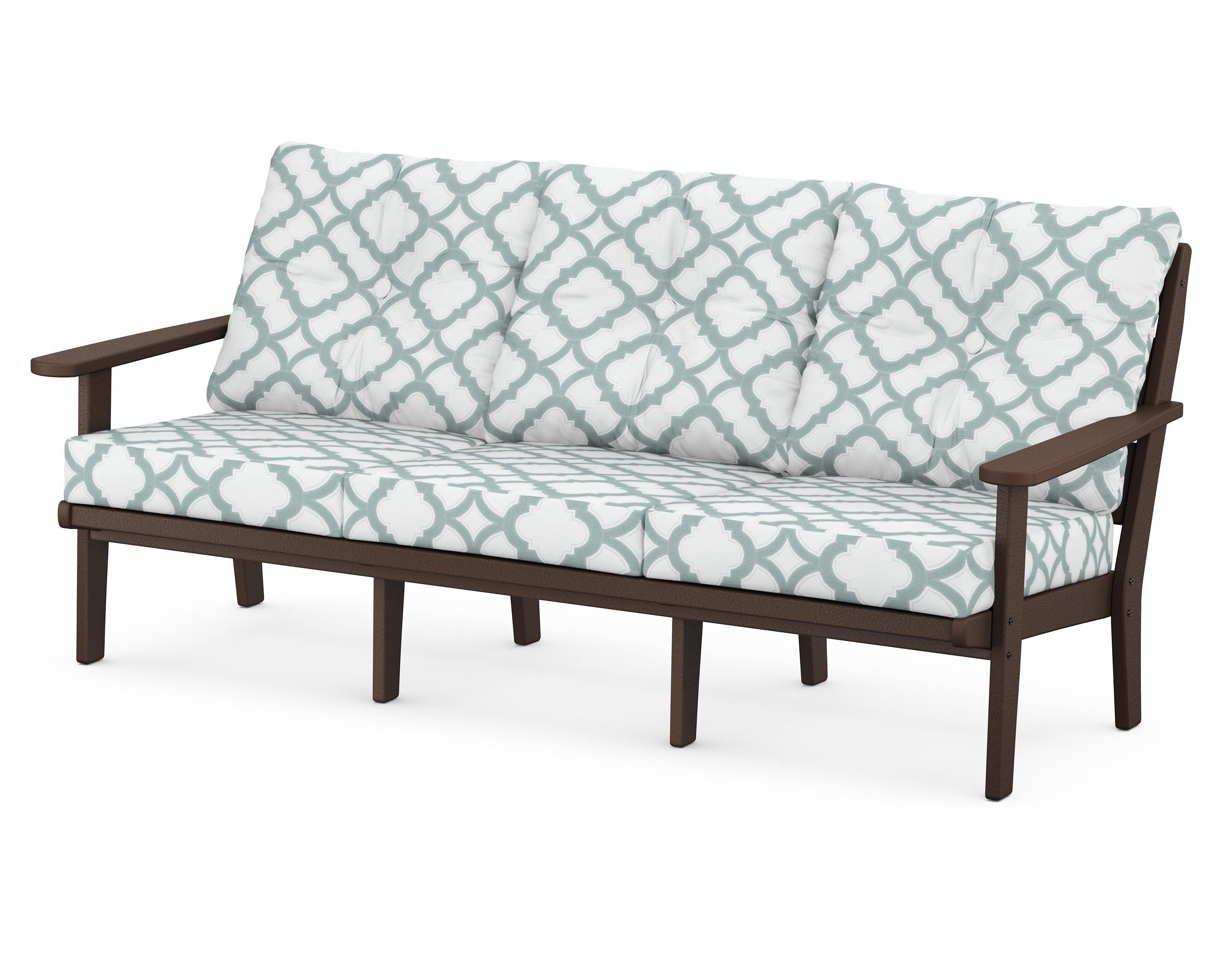 POLYWOOD® Lakeside Deep Seating Sofa in Mahogany / Trellis Glacier Spa