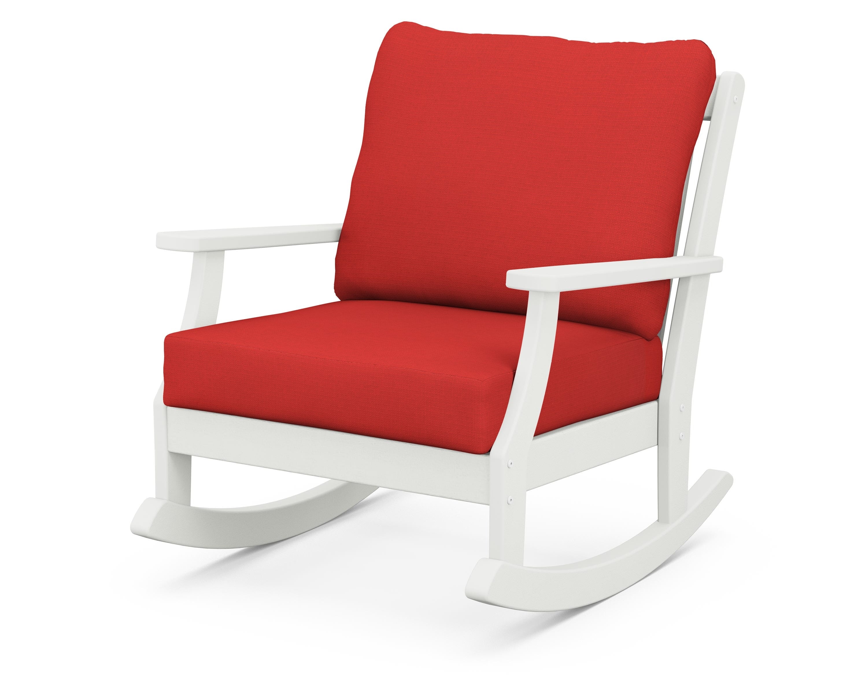 POLYWOOD® Braxton Deep Seating Rocking Chair in Vintage White / Crimson Linen