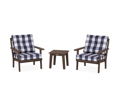 POLYWOOD® Mission 3-Piece Deep Seating Set in Mahogany / Buffalo Plaid Navy