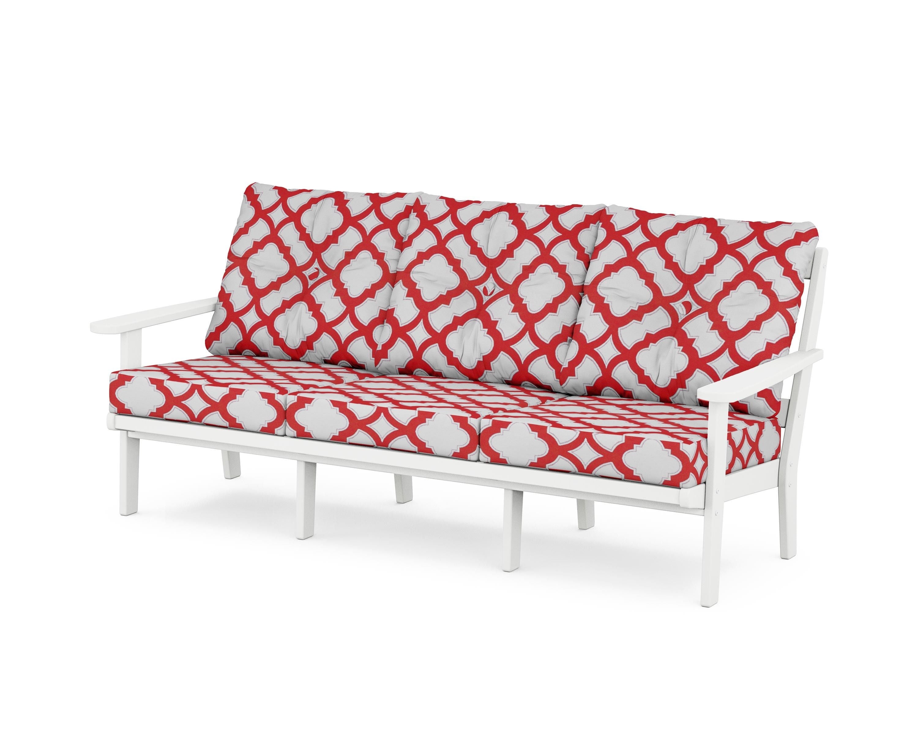 POLYWOOD® Mission Deep Seating Sofa in White / Trellis Crimson
