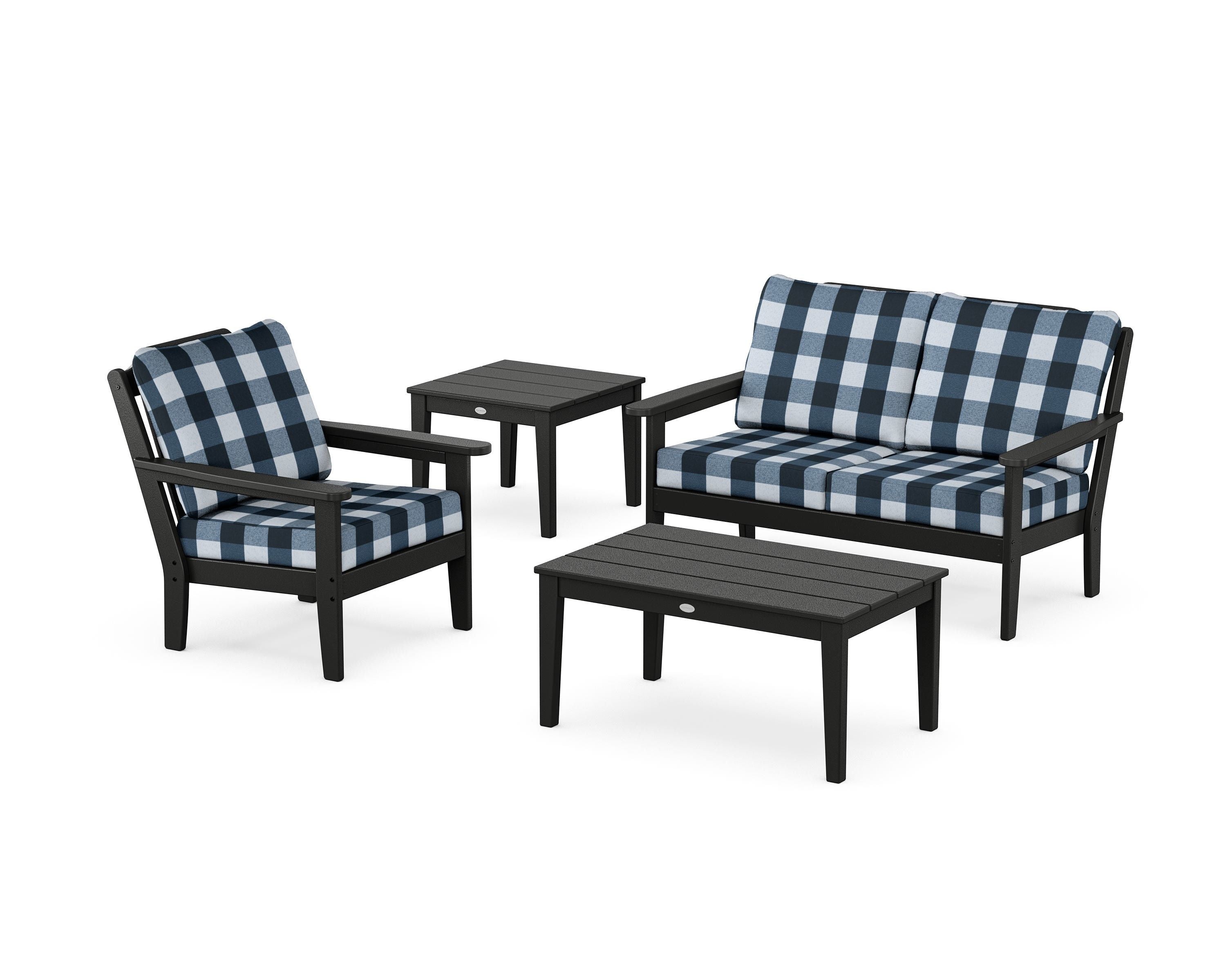 Country Living Wovendale 4-Piece Deep Seating Set in Black / Buffalo Plaid Marine Indigo