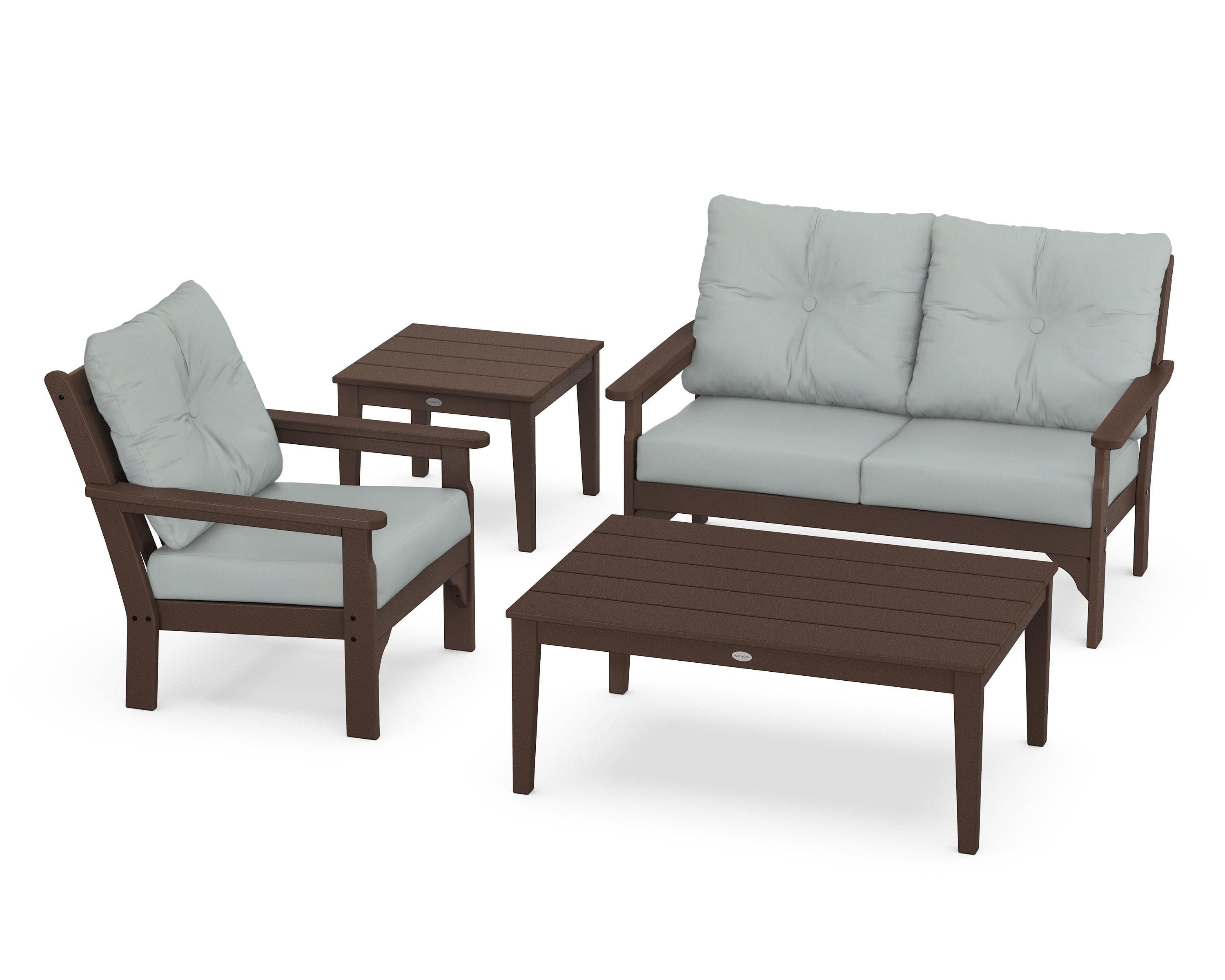 POLYWOOD® Vineyard 4-Piece Deep Seating Set in Mahogany / Spa