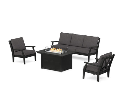POLYWOOD® Braxton Deep Seating Fire Pit Table Set in Black / Ash Charcoal