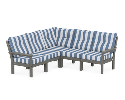 POLYWOOD® Vineyard 5-Piece Sectional in Slate Grey / Cabana Stripe Sky Blue