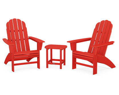 POLYWOOD® Vineyard 3-Piece Curveback Adirondack Set with South Beach 18" Side Table in Sunset Red