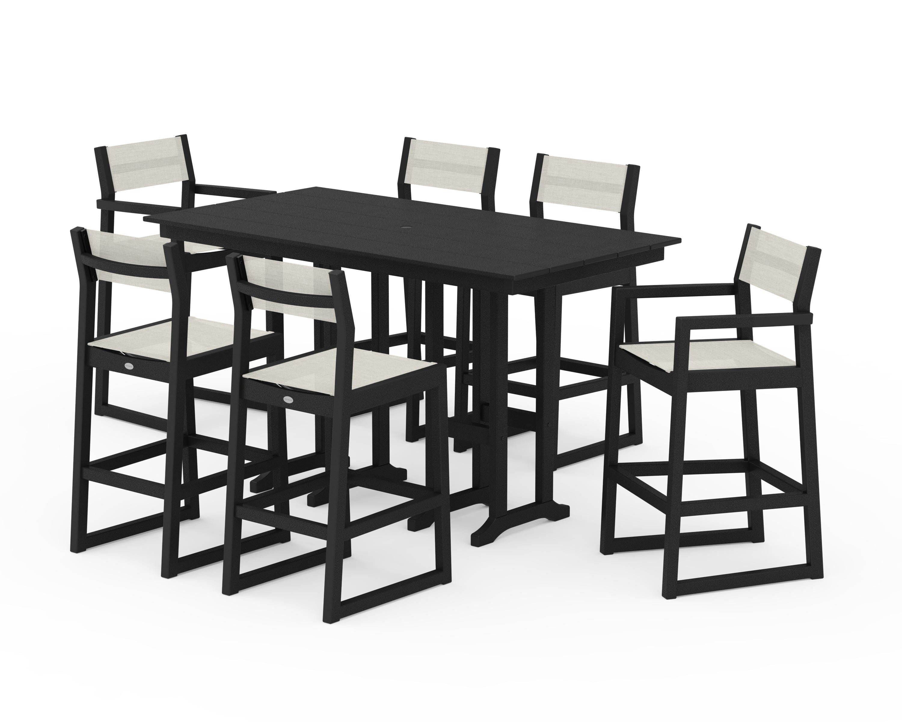 POLYWOOD® EDGE Sling 7-Piece Farmhouse Bar Set in Black / Parchment Sling