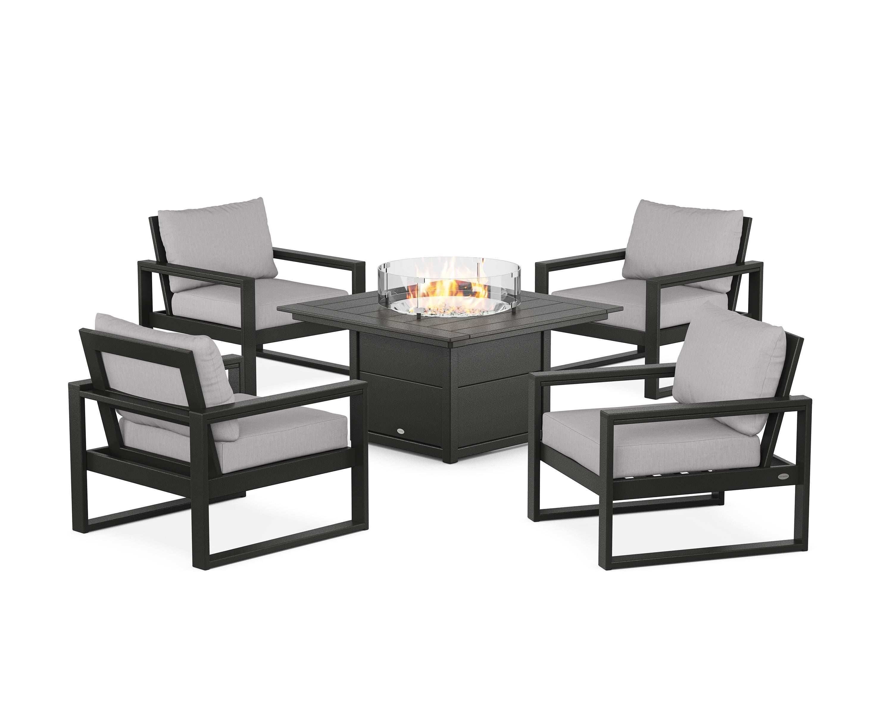 POLYWOOD® EDGE Sectional 5-Piece Deep Seating Set with Fire Pit Table in Black / Granite