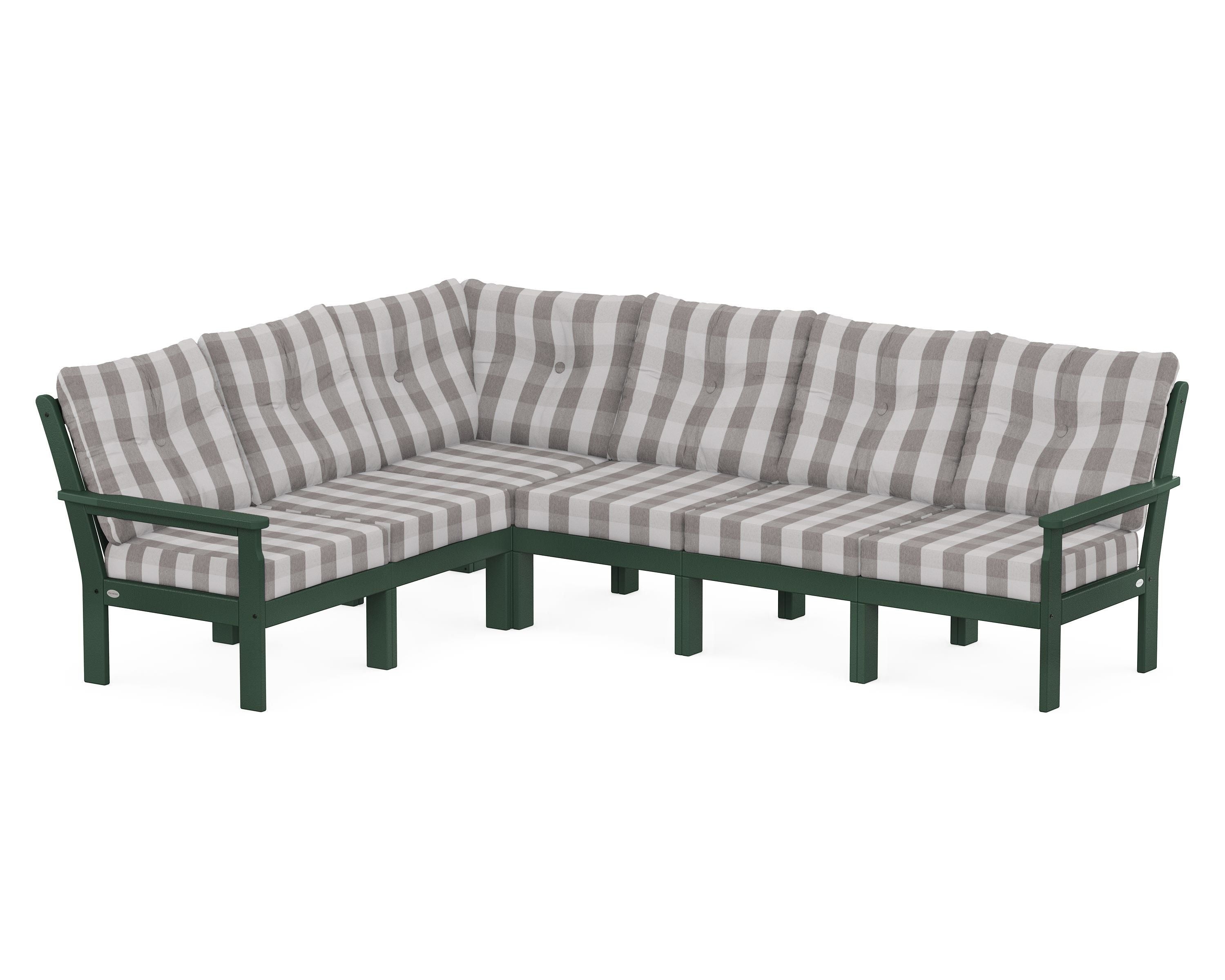 POLYWOOD® Vineyard 6-Piece Sectional in Green / Buffalo Plaid Grey Mist