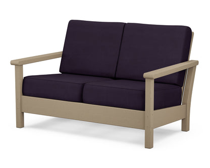 POLYWOOD® Harbour Deep Seating Loveseat in Vintage Sahara / Navy Linen