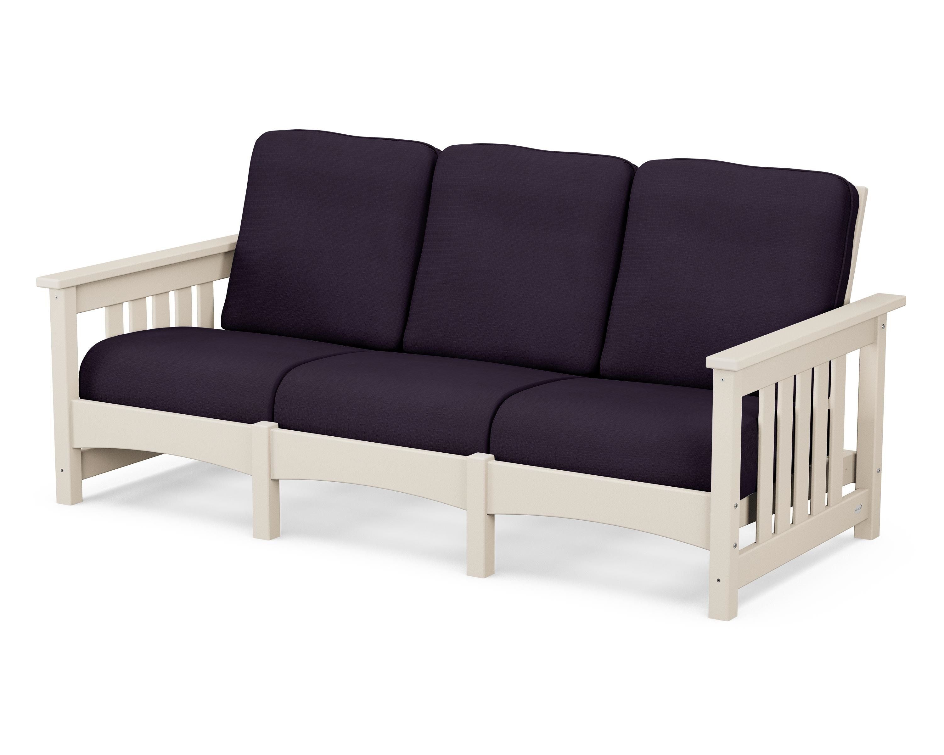 POLYWOOD® Club Mission Sofa in Sand / Navy Linen