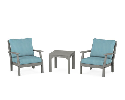 Martha Stewart by POLYWOOD® Chinoiserie 3-Piece Deep Seating Set in Slate Grey / Lattice Sky Blue
