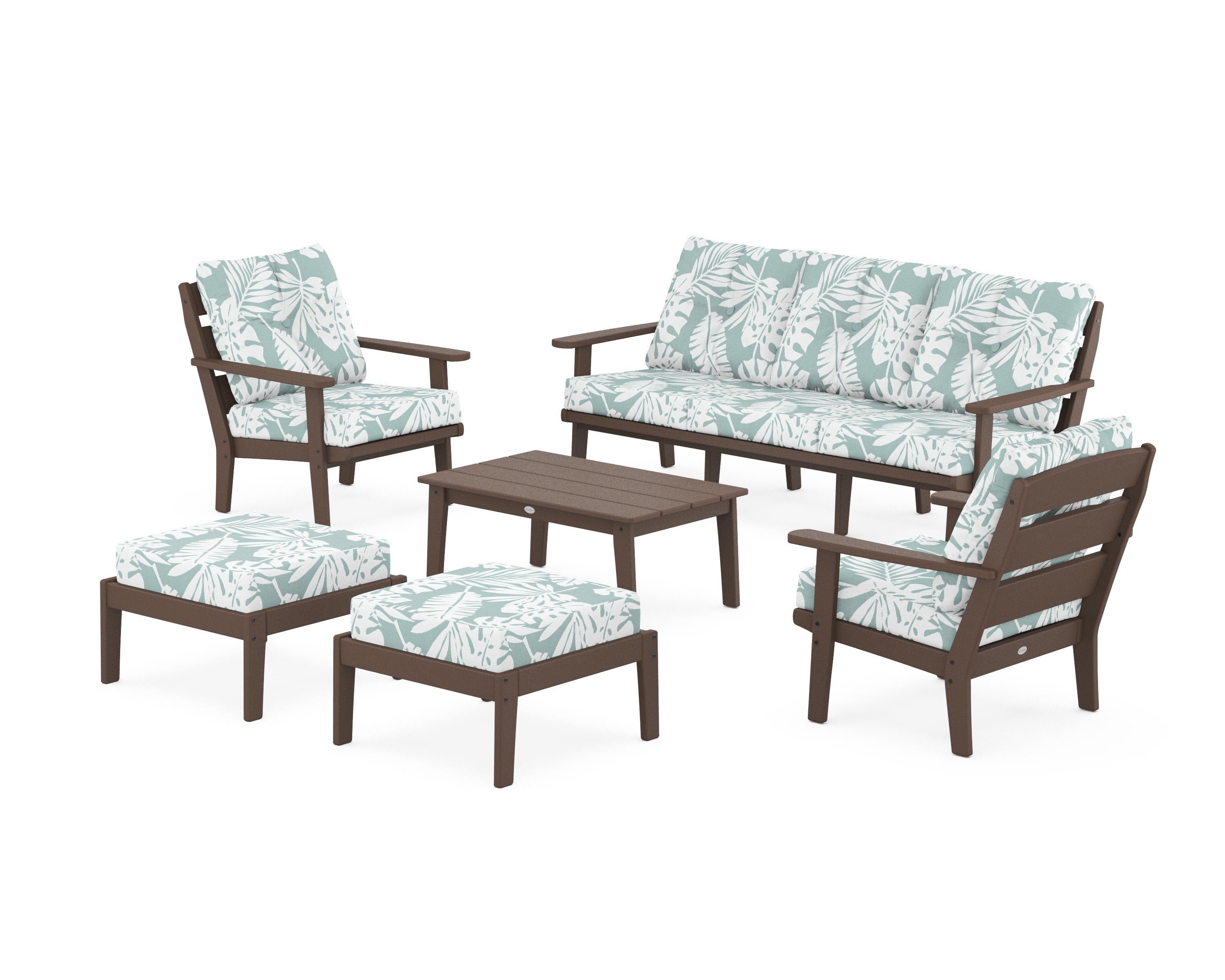 POLYWOOD® Lakeside 6-Piece Lounge Sofa Set in Mahogany / Leaf Glacier Spa