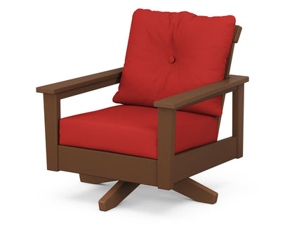POLYWOOD® Prescott Deep Seating Swivel Chair in Teak / Crimson Linen
