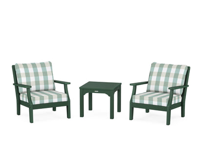 Martha Stewart by POLYWOOD® Chinoiserie 3-Piece Deep Seating Set in Green / Buffalo Plaid Glacier Spa
