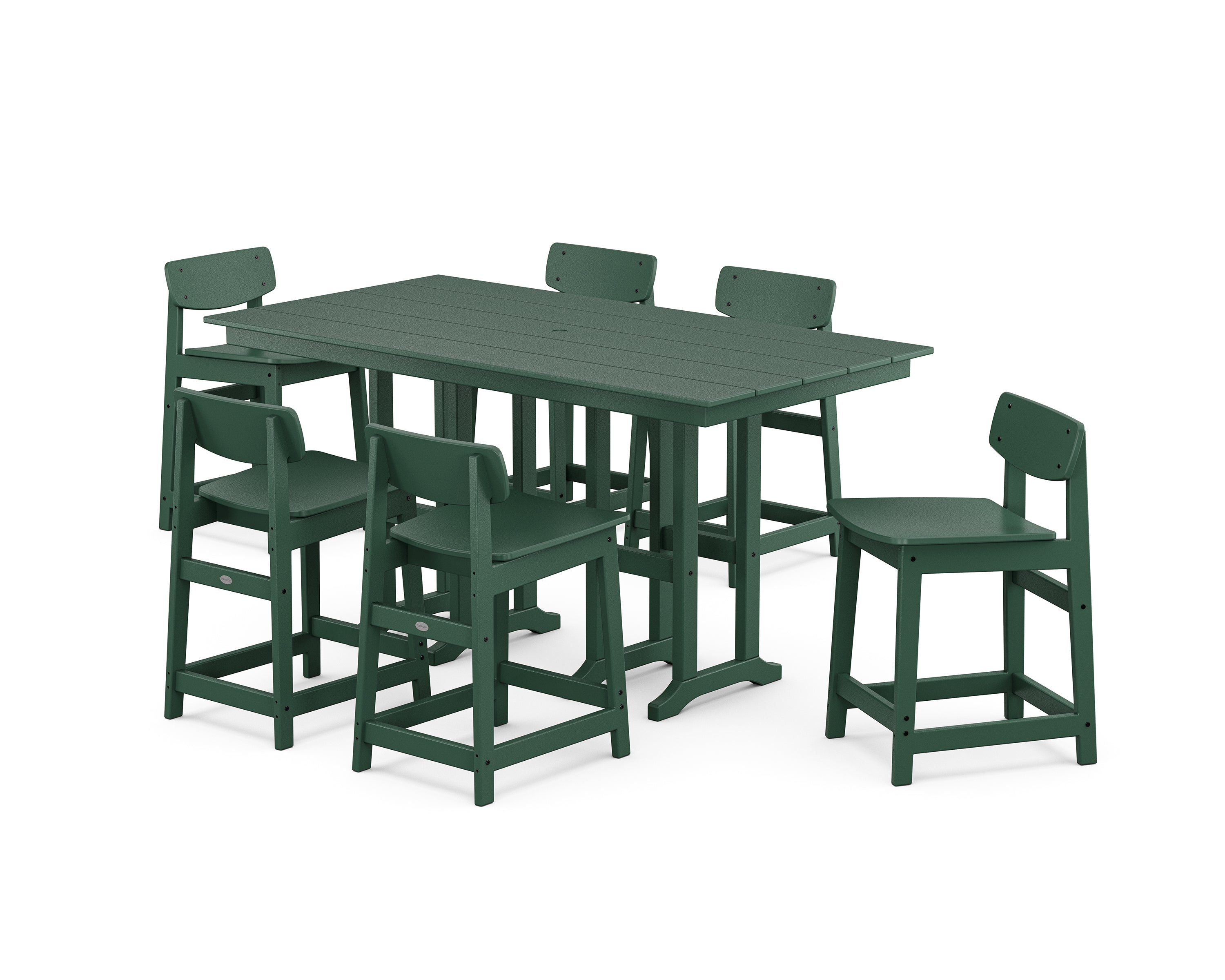 POLYWOOD® Modern Studio Urban Lowback Counter Chair 7-Piece Set in Green