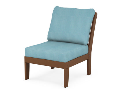 POLYWOOD® Braxton Modular Armless Chair in Teak / Lattice Sky Blue