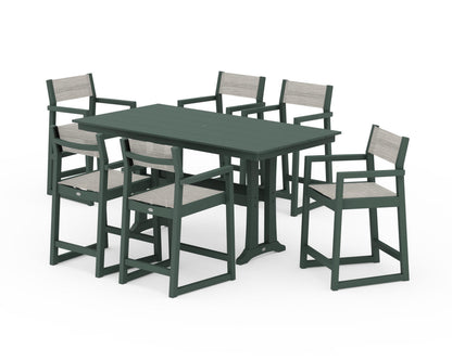 POLYWOOD® EDGE Sling Arm Chair 7-Piece Farmhouse Counter Set with Trestle Legs in Green / Birch Sling