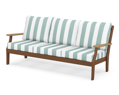 POLYWOOD® Braxton Deep Seating Sofa in Teak / Natural / Cabana Stripe Glacier Spa