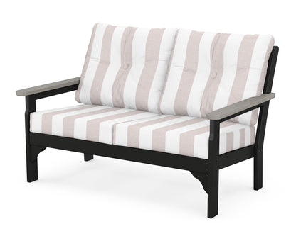 POLYWOOD® Vineyard Deep Seating Loveseat in Black / Driftwood / Cabana Stripe Dune Burlap