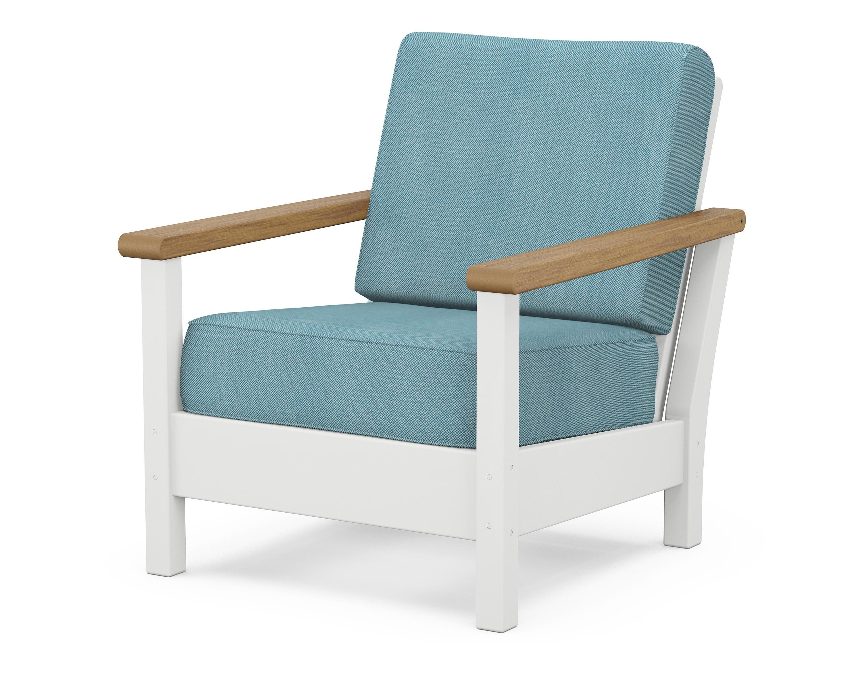 POLYWOOD® Harbour Deep Seating Chair in White / Natural / Lattice Sky Blue