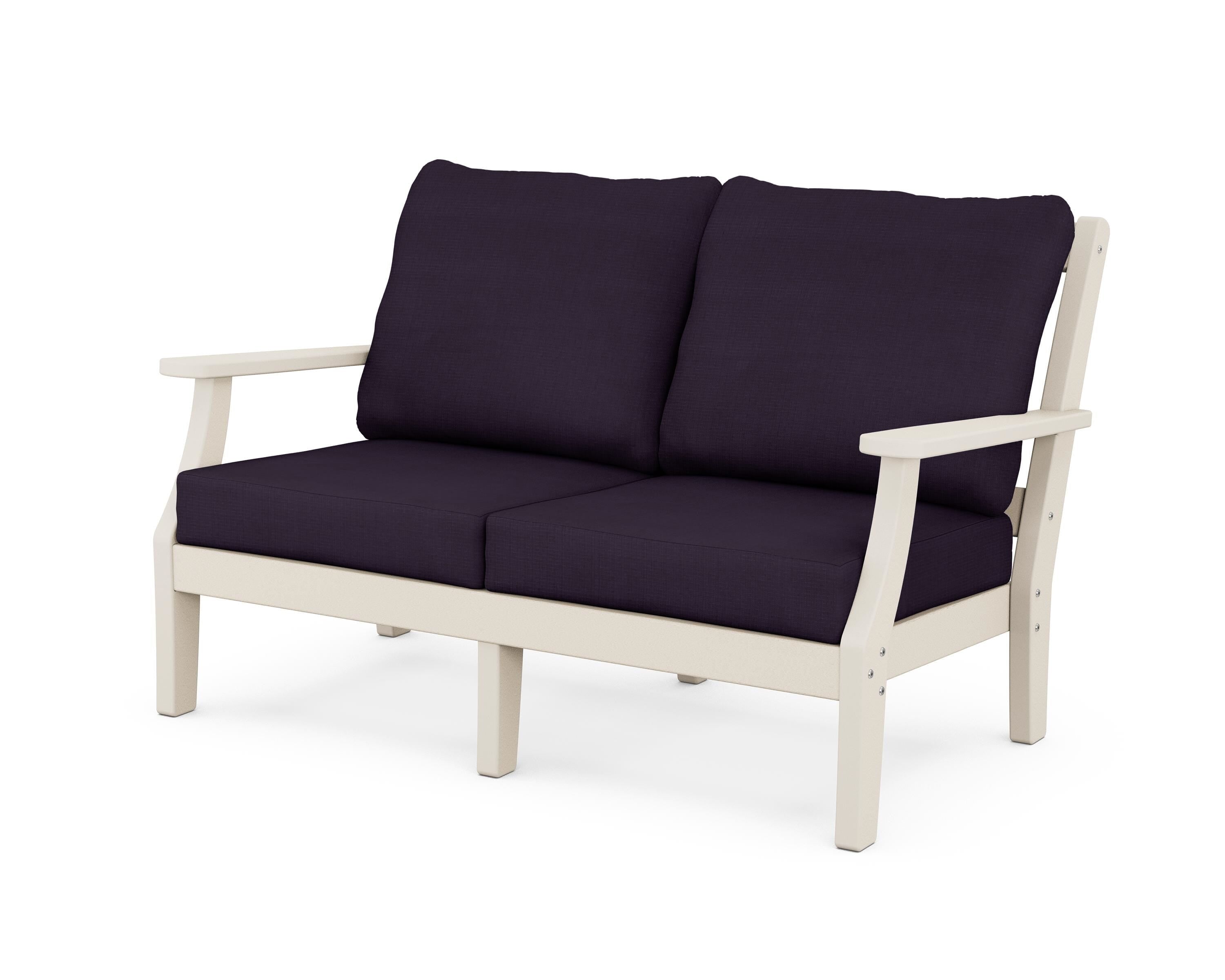Martha Stewart by POLYWOOD® Chinoiserie Deep Seating Loveseat in Sand / Navy Linen