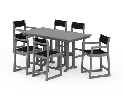 POLYWOOD® EDGE Sling 7-Piece Farmhouse Counter Set in Slate Grey / Black Sling