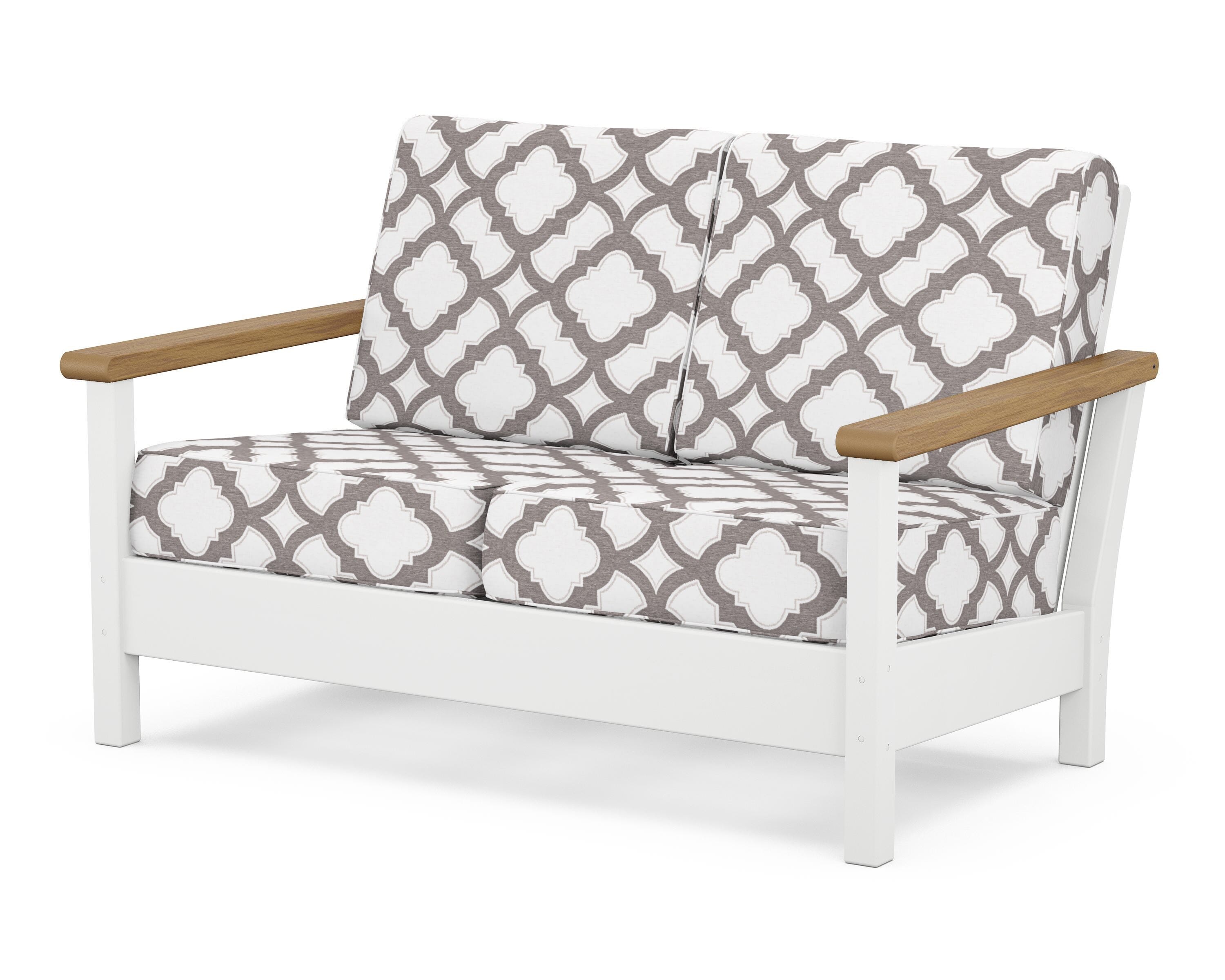 POLYWOOD® Harbour Deep Seating Loveseat in White / Natural / Trellis Grey Mist