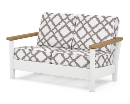 POLYWOOD® Harbour Deep Seating Loveseat in White / Natural / Trellis Grey Mist