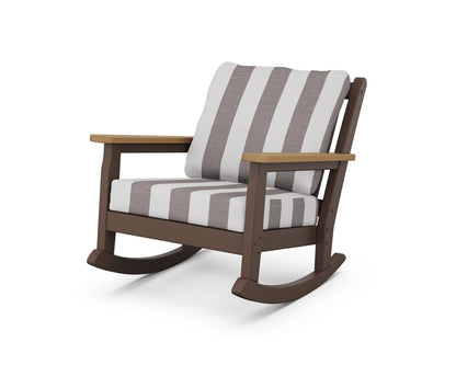 POLYWOOD® Chippendale Deep Seating Rocking Chair in Mahogany / Natural / Cabana Stripe Grey Mist