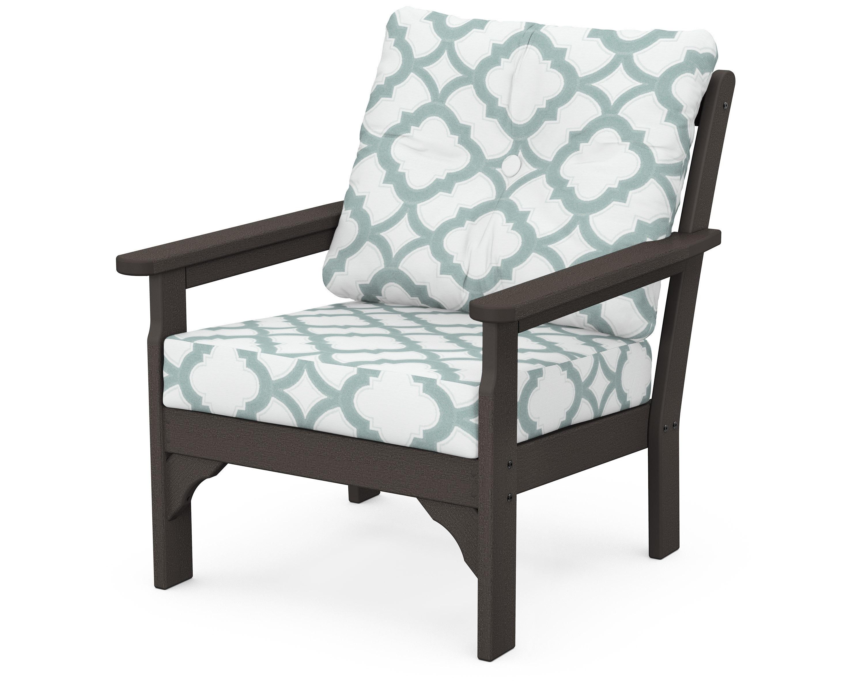 POLYWOOD® Vineyard Deep Seating Chair in Vintage Coffee / Trellis Glacier Spa