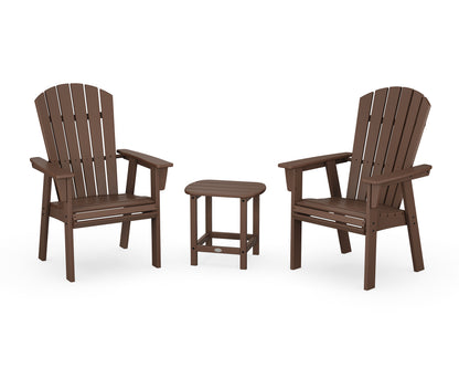 POLYWOOD® Nautical 3-Piece Curveback Upright Adirondack Chair Set in Mahogany