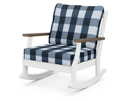 POLYWOOD® Braxton Deep Seating Rocking Chair in White / Kona / Buffalo Plaid Marine Indigo
