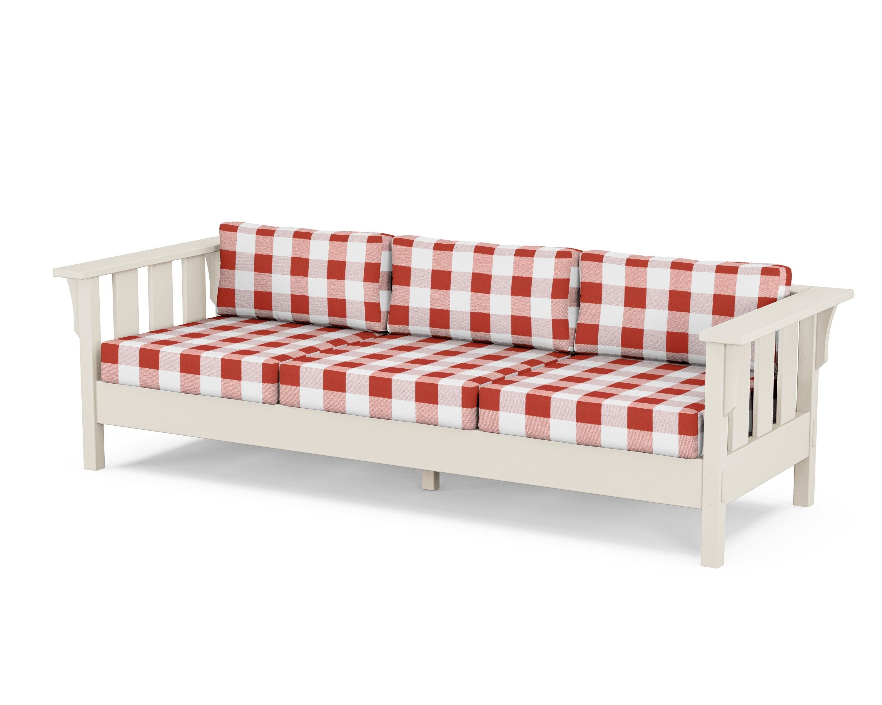 Martha Stewart by POLYWOOD® Acadia Deep Seating Sofa in Sand / Buffalo Plaid Crimson