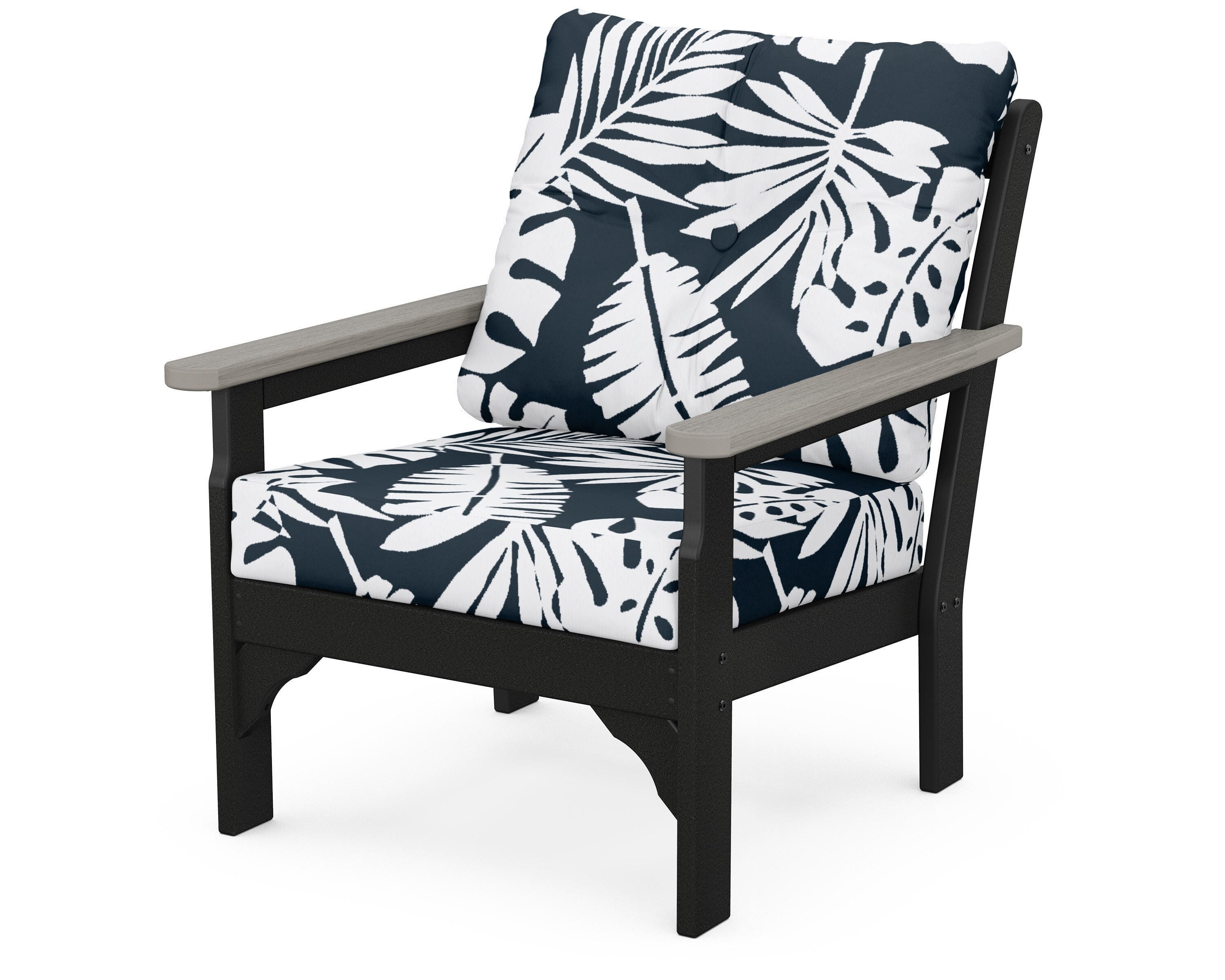 POLYWOOD® Vineyard Deep Seating Chair in Black / Driftwood / Leaf Marine Indigo